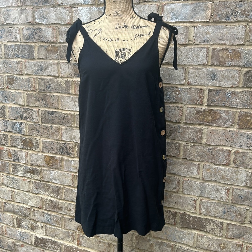 Topshop Black Tie-Shoulder Side-Button Mini Dress